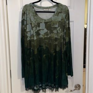 LOGO Long Sleeve Tunic With Lace Hem & Pockets